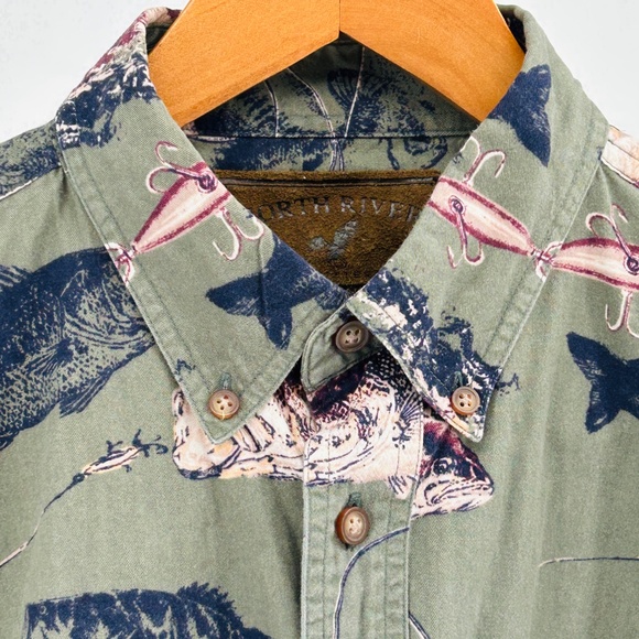 North River Outfitters Green Fish Trout Cotton Long Sleeve Button Down Size M - Picture 2 of 8